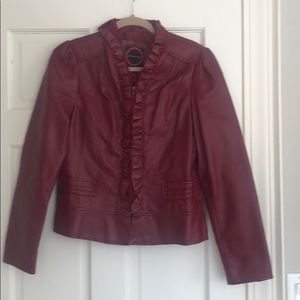Burgundy wine vegan leather jacket